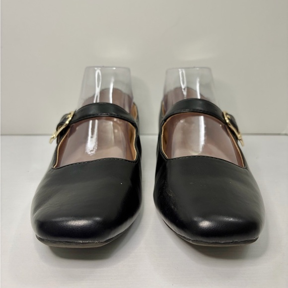 Sam & Libby Fredi Black Mary Jane Gold Buckle Leather Flats Size 8 1/2 - Picture 4 of 16